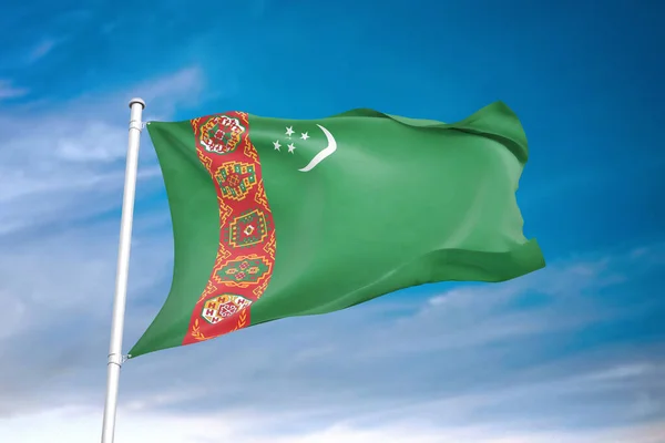 Bandera Turkmenistán Ondeando Cielo Nublado Ilustración — Foto de Stock