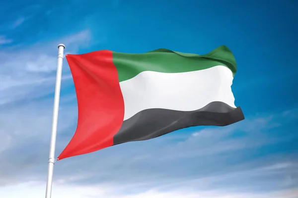 Bandera Los Emiratos Árabes Unidos Ondeando Cielo Nublado Ilustración — Foto de Stock