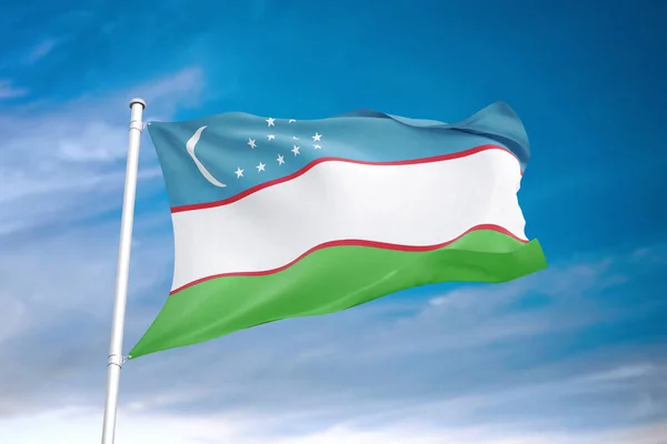 Oezbekistan Vlag Zwaaiend Bewolkte Lucht Illustratie — Stockfoto