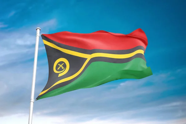 Vanuatu Flagge Weht Bewölkten Himmel Illustration — Stockfoto