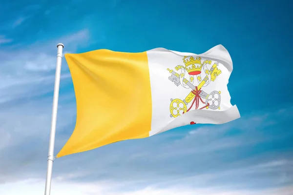 Flaga Watykanu Machająca Chmurnym Niebie Ilustracja — Zdjęcie stockowe
