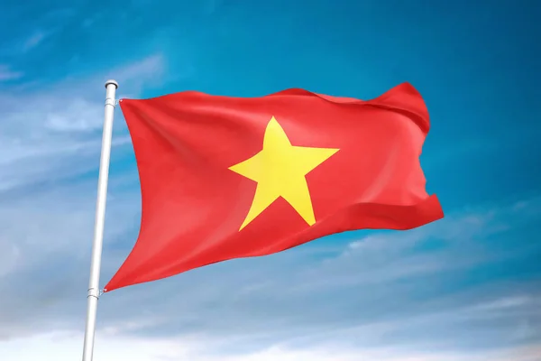 Flaga Wietnamu Macha Chmurnym Niebie Ilustracja — Zdjęcie stockowe