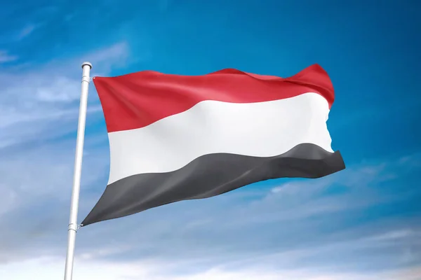 Bandeira Iêmen Acenando Céu Nublado Ilustração — Fotografia de Stock