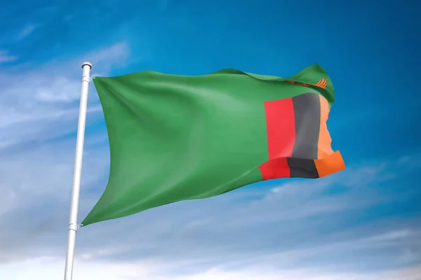 Zambijská Vlajka Vlnící Zamračené Obloze Ilustrace — Stock fotografie