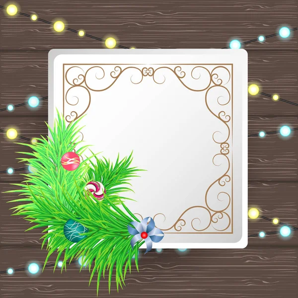 Saludo Navidad y Año Nuevo tarjeta de papel con decoraciones — Vector de stock