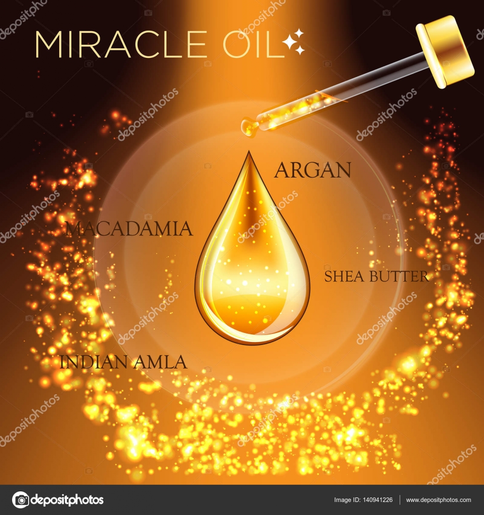 Miracle Oil сыворотка Суть 3D капель, Золотая косметика Шаблон объявлений.