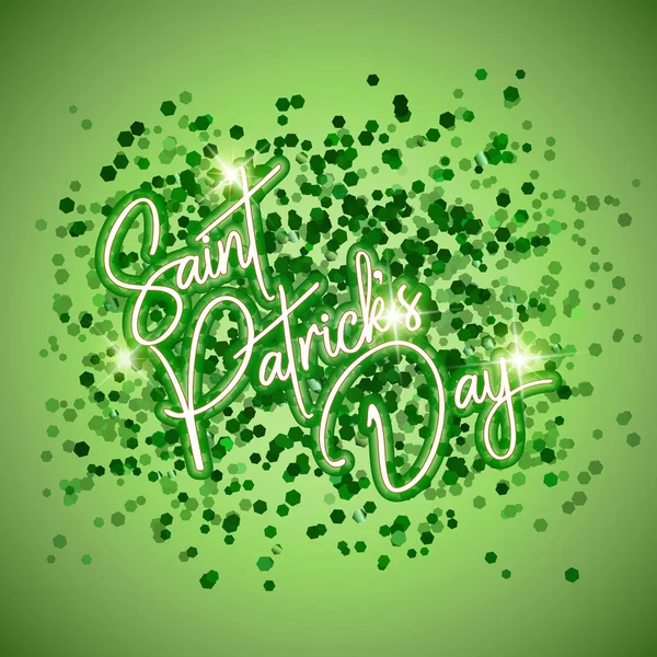 Happy st. patrick day schriftzug hintergrund mit glitter klee — Stockvektor