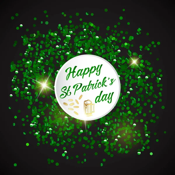 Happy st. patrick day schriftzug hintergrund mit glitter klee — Stockvektor