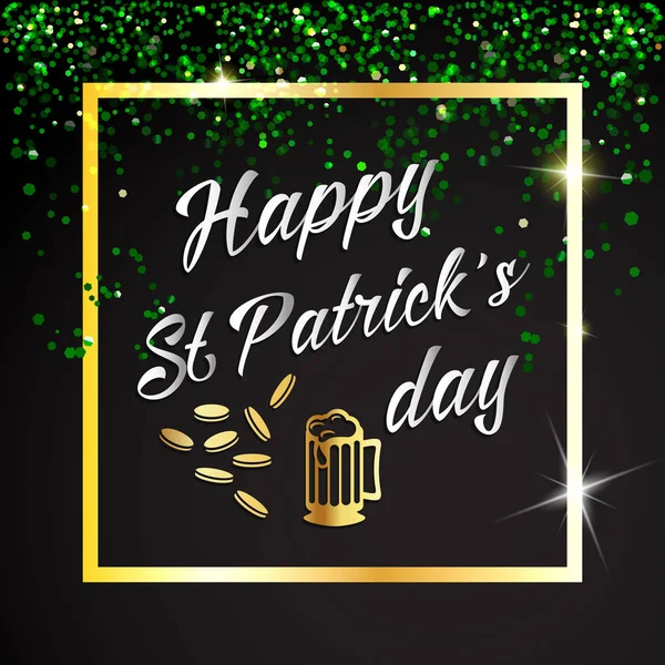 Happy st. patrick day schriftzug hintergrund mit glitter klee — Stockvektor