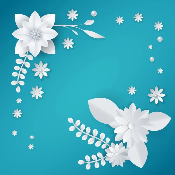 Flores de papel blanco fondo floral — Vector de stock