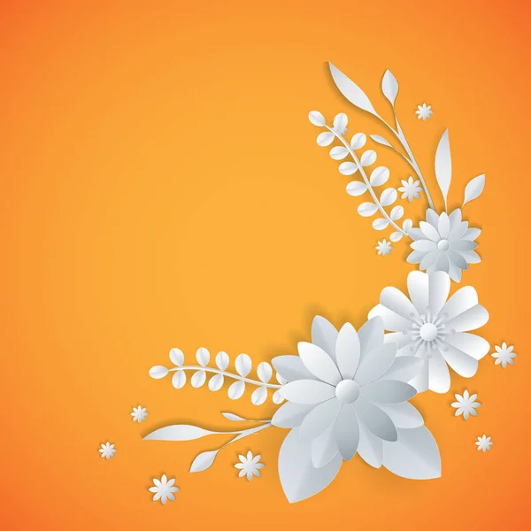 Flores de papel blanco fondo floral — Vector de stock