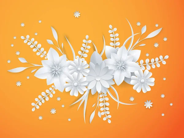 Flores de papel blanco fondo floral — Vector de stock
