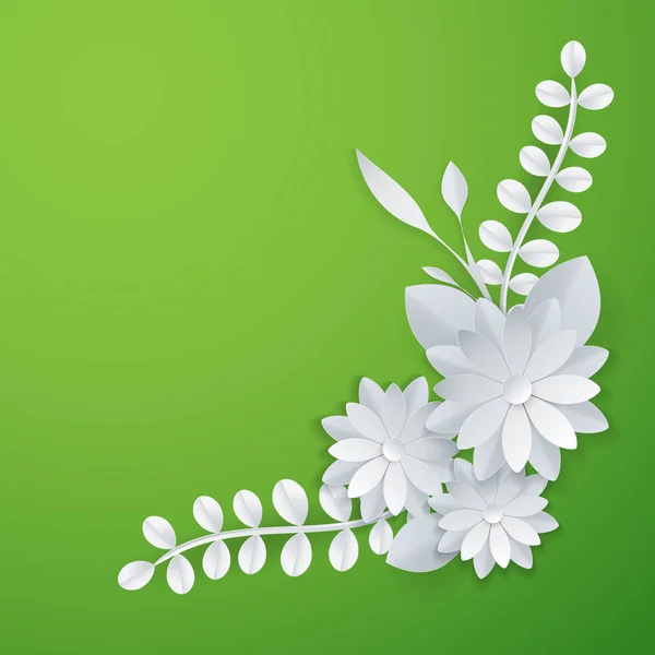 Flores de papel blanco fondo floral — Vector de stock