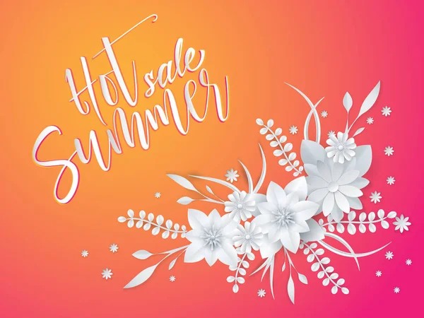 Sommerschlussverkauf Schriftzug mit Papierkunstblumen — Stockvektor