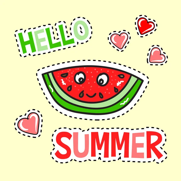 Olá pôster de verão com melancia engraçada — Vetor de Stock