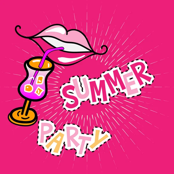 Summer party poster with lips — Stock Vector