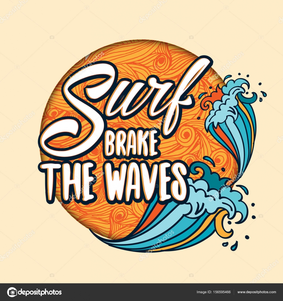 surfs breake the waves lettering with cartoon waves stock vector breake