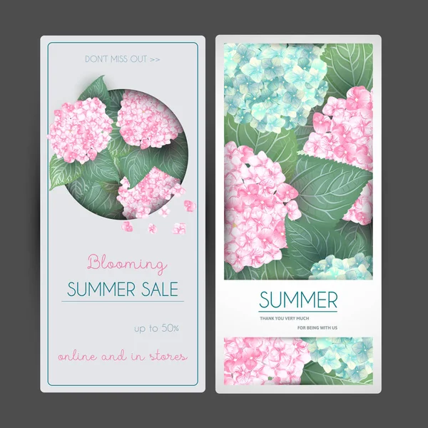 Vector summer flower banners with hydrangea — Stock Vector