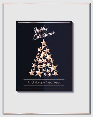 Noel Poster şablonu ile kesme Altın yıldızlar parlak Noel ağacı