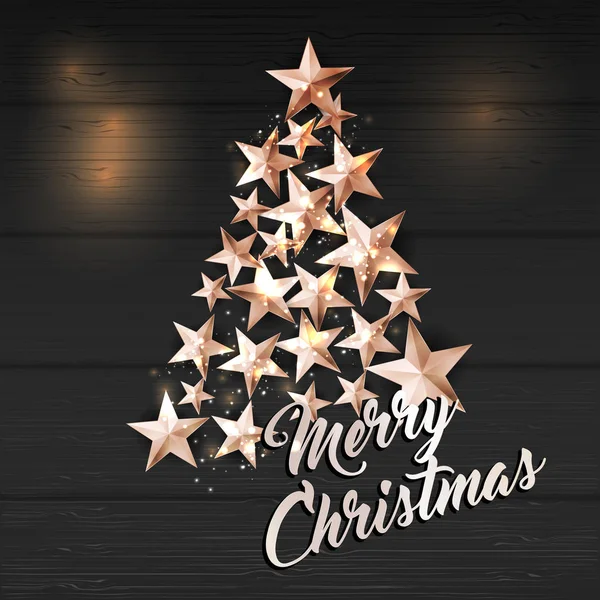 Fondo de Navidad con Árbol de Navidad de Cutout Brillantes Estrellas de Oro — Vector de stock
