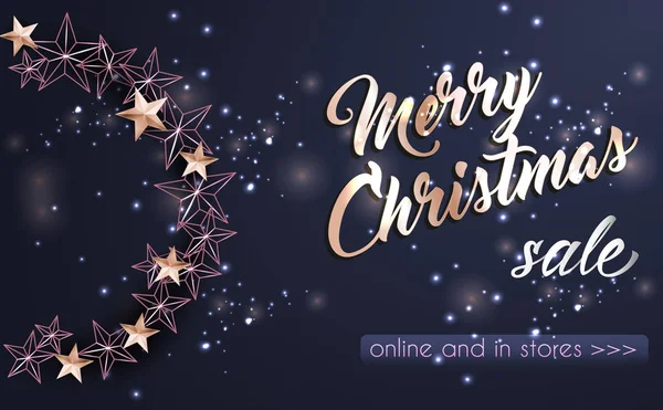 Weihnachten Hintergrund mit Weihnachtskranz aus ausgeschnittenem glänzenden goldenen Sternen — Stockvektor