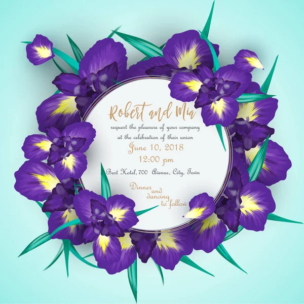 Tarjeta de invitación de boda flor Iris Vector De Stock