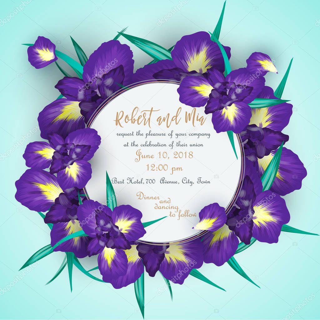 Iris flower wedding invitation card