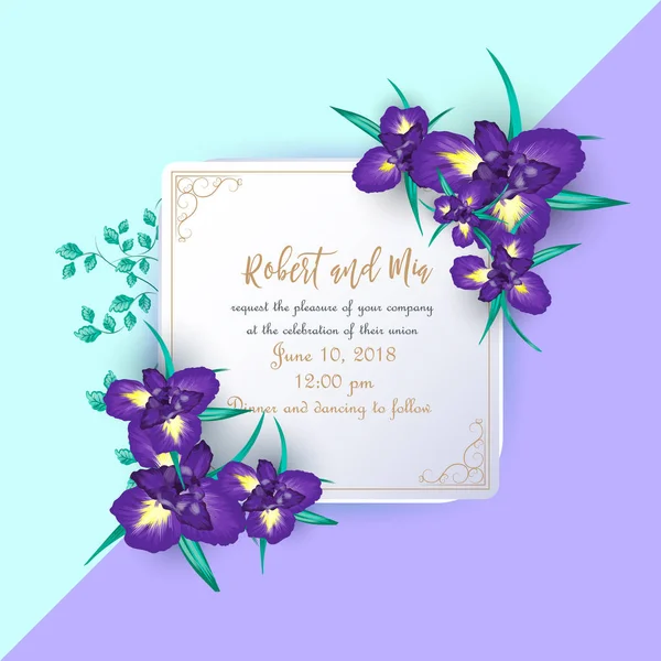 Tarjeta de invitación de boda flor Iris Gráficos Vectoriales