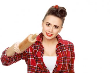 Bir oklava ile güzel pinup kız