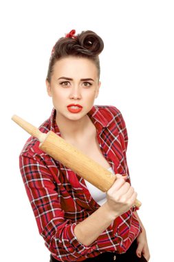Beautiful pinup girl with a rolling pin clipart