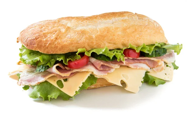 Ciabatta sandwich with cheese and bacon — Stock Photo, Image