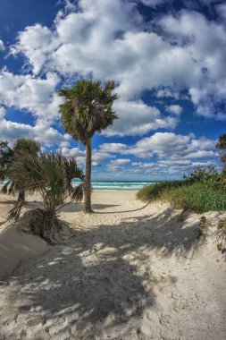 Deniz Manzaralı, mavi gökyüzü, kum güneş yaz, tatil yaz konsepti ile güzel bir plaj.