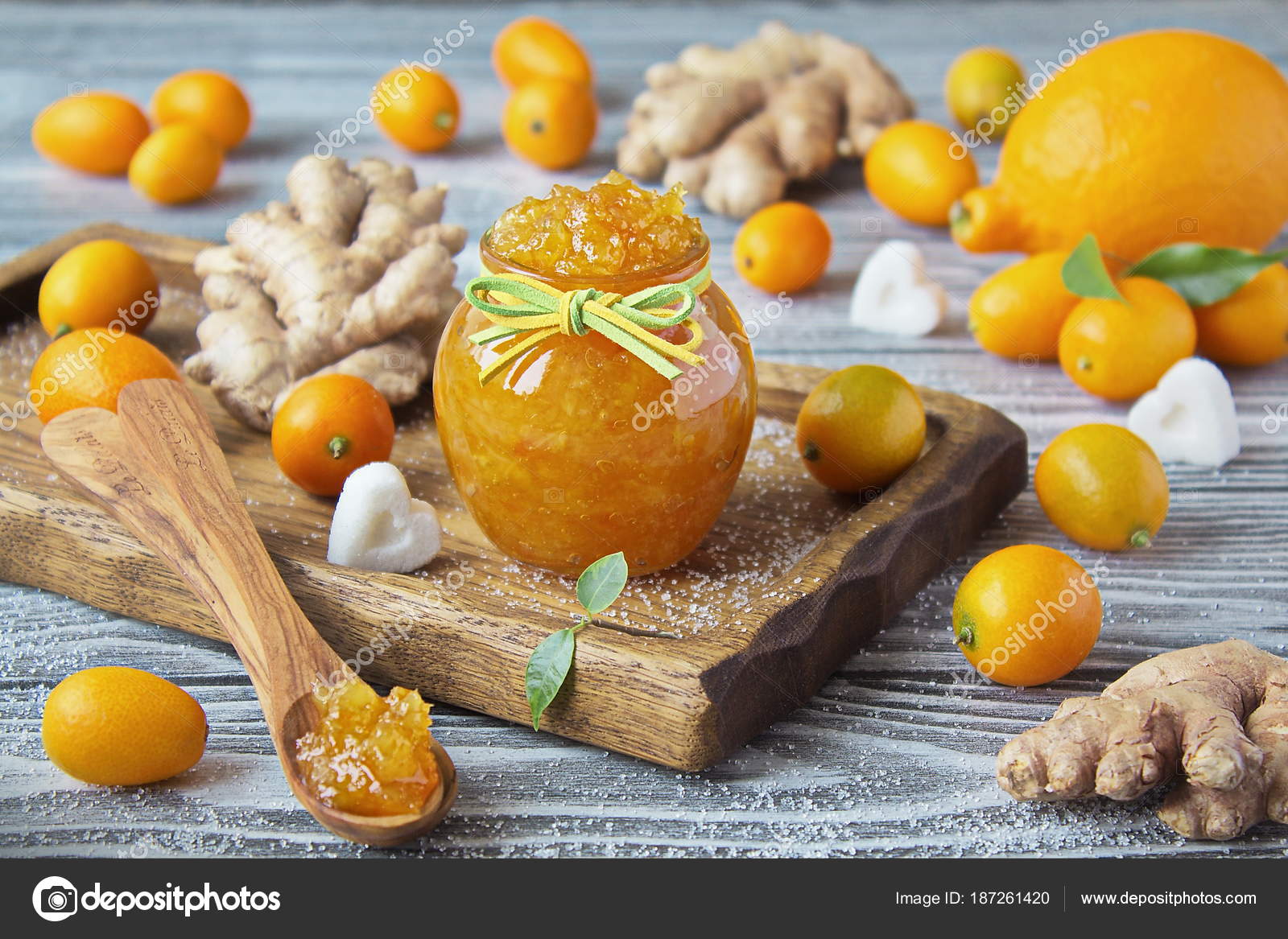 Homemade Ginger Lemon Kumquat Jam Glass Jar Herbal Medicine Healthy