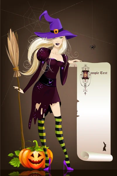 Halloween girl and pumpkin — Stock vektor