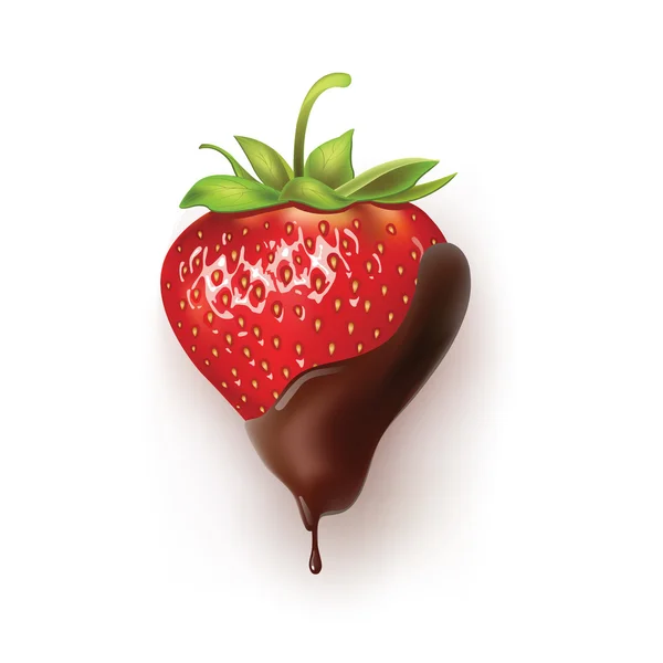 Vackra jordgubbar i mörk choklad. vektor illustration av en realistisk — Stock vektor