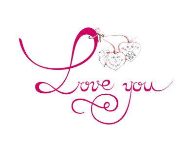  Seni seviyorum. Sevgililer günü. Vektör çizim. Kutlama. Beyaz bir arka plan üzerinde yazıt. Hat sanatı. 