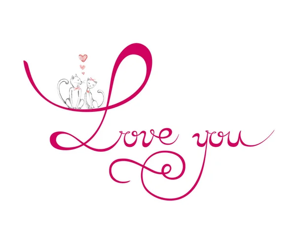 Ik hou van je. Aftelkalender voor Valentijnsdag. Vectorillustratie. Felicitatie. De inscriptie op een witte achtergrond. Kalligrafie. — Stockvector