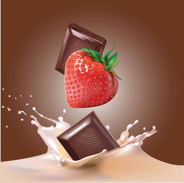 Chocolat, fraise et lait . — Image vectorielle