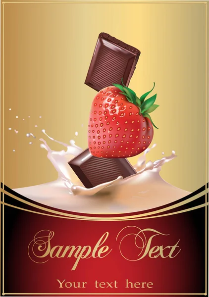 Chocolat, fraise. Illustration vectorielle réaliste. Bel emballage . — Image vectorielle