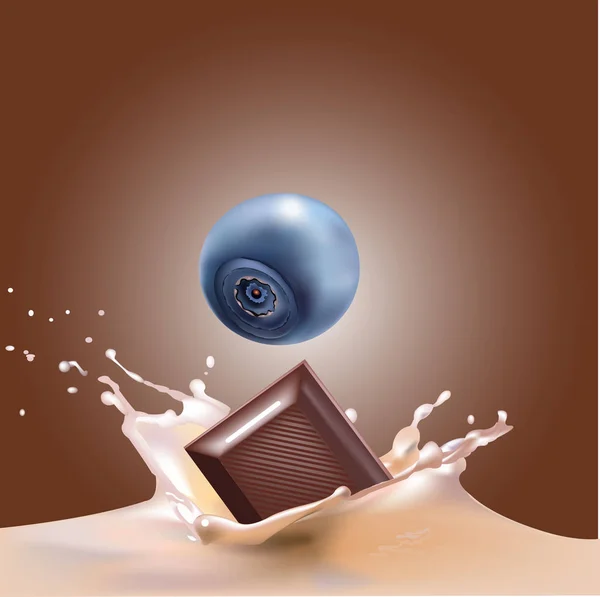 Beaux bleuets, chocolat et lait . — Image vectorielle