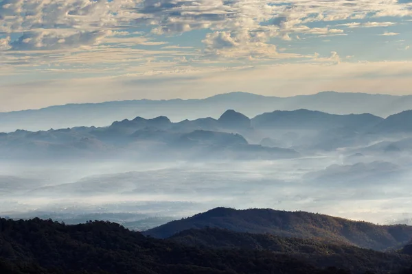 Layer of mountains and mist at sunrise time, Landscape at Doi Luang Chiang Dao, High mountain in Chiang Mai Province, Thailand