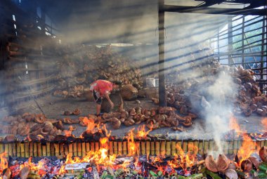 Chonburi - Nisan 19: hala yapmak Yakılan dolgulu malzemeler bambu tüpleri ile yaşlı kadın Tay tutmak için Hindistan cevizi kabuğu Nisan'da 19,2014 içinde Chonburi, Tayland Kültür.