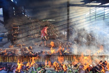 Chonburi - Nisan 19: hala yapmak Yakılan dolgulu malzemeler bambu tüpleri ile yaşlı kadın Tay tutmak için Hindistan cevizi kabuğu Nisan'da 19,2014 içinde Chonburi, Tayland Kültür.