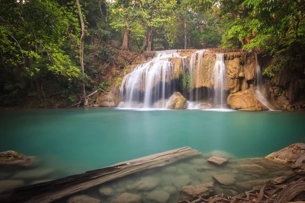 Deep forest waterfall at Erawan waterfall National Park Kanchanaburi Thailand — Stock Photo, Image