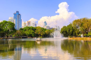 Tayland sermaye şehir merkezinde Lumpini Park Göl Manzaralı