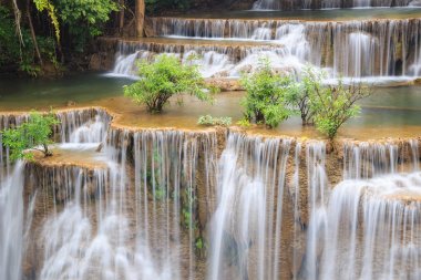 Şelale ve yeşil akışı Tayland ormandaki