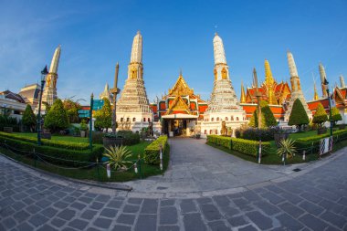Wat Phra Kaew, Tapınağı Emerald Buda, Bangkok, Thailand.Take balık gözü lens ile fotoğraf.
