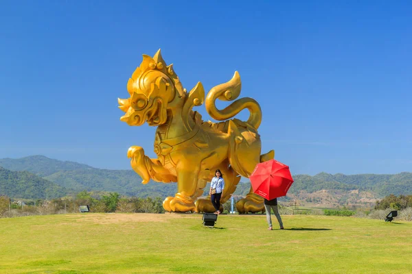 CHIANG RAI-THAILAND FEBRUARY 2: Gold singha display at Boon Rawd Farm on February 2, 2014 — стоковое фото
