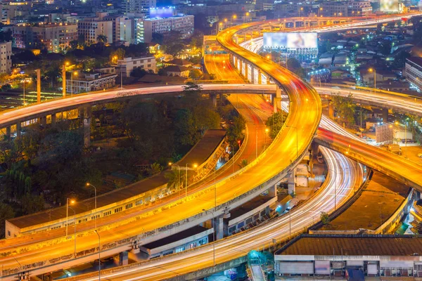 bangkok elevated road junction and interchange overpass at night