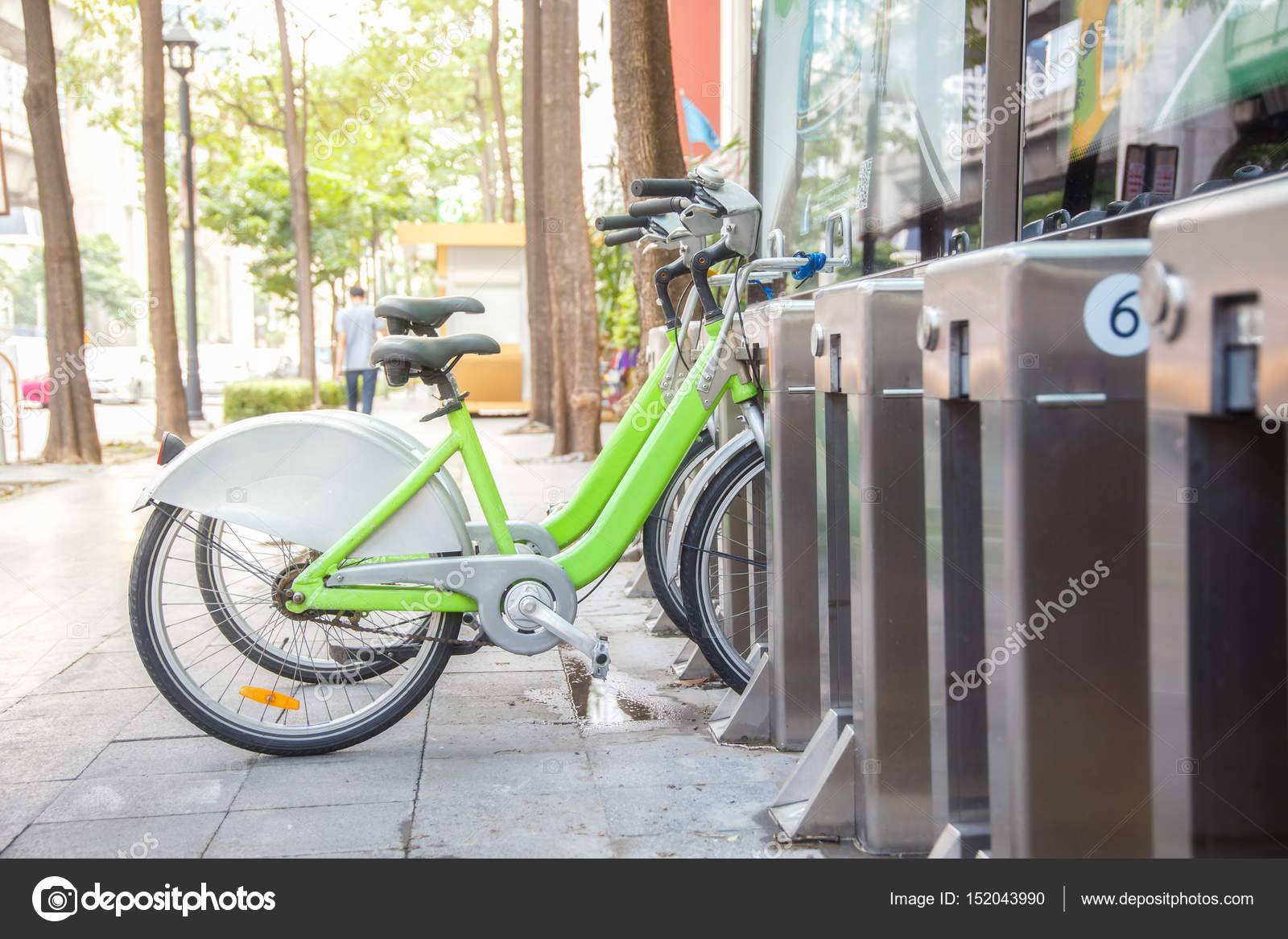 Thailand Public bike rental in downtown Bangkok. — Stock Photo © Southtownboy 152043990